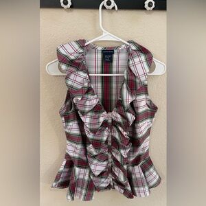 Like new Boston Proper holiday tartan-plaid blouse. Size 4. Red/white/green.